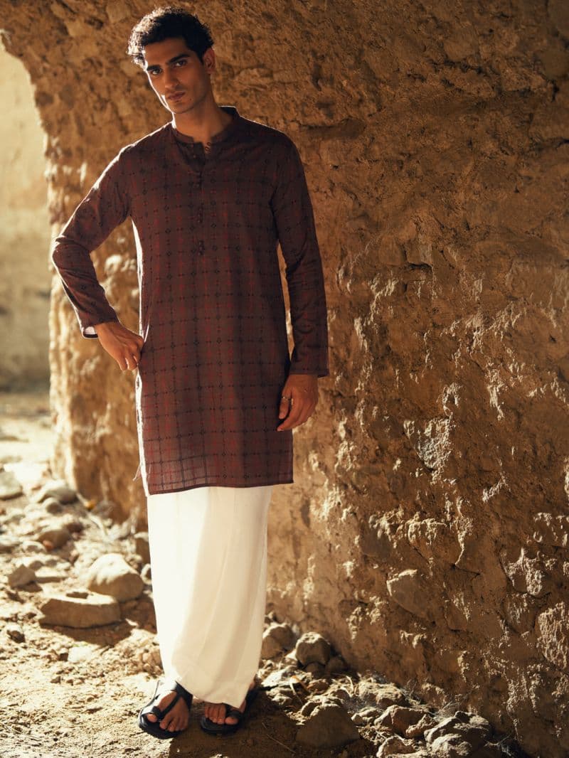 Brown Cotton Semi-Formal Kurta thumbnail
