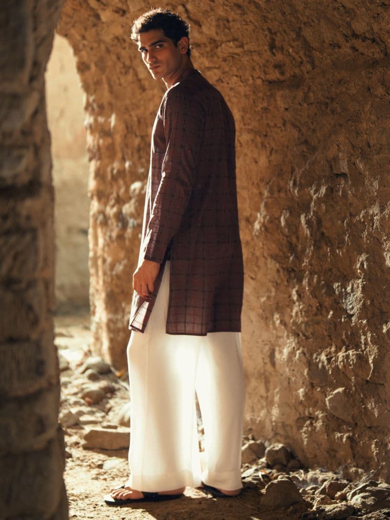 Brown Cotton Semi-Formal Kurta thumbnail