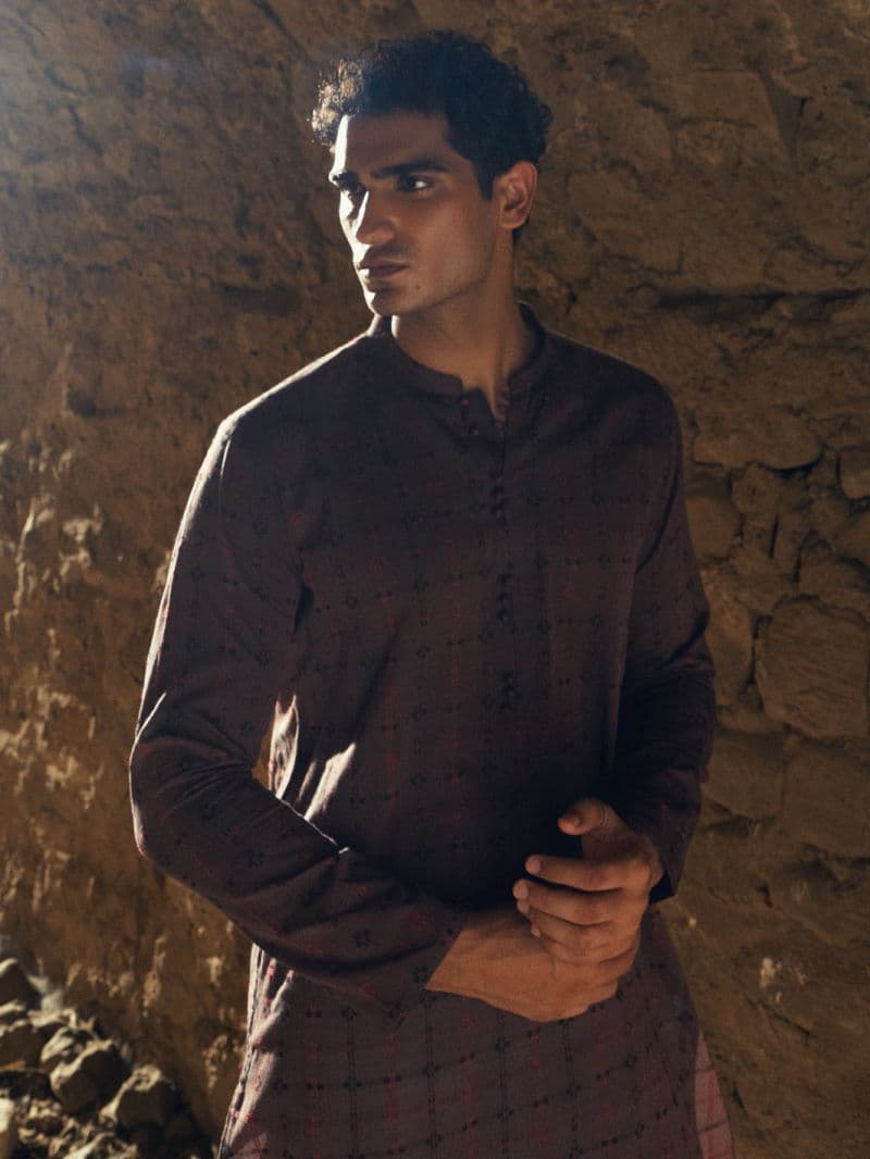 Brown Cotton Semi-Formal Kurta thumbnail