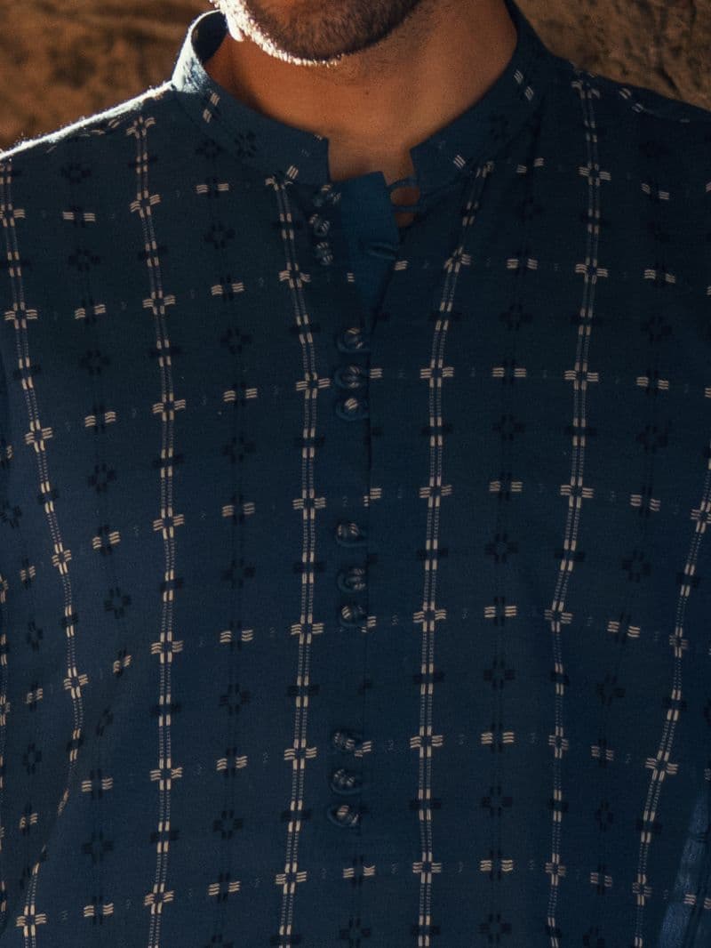 Blue Cotton Semi-Formal Kurta