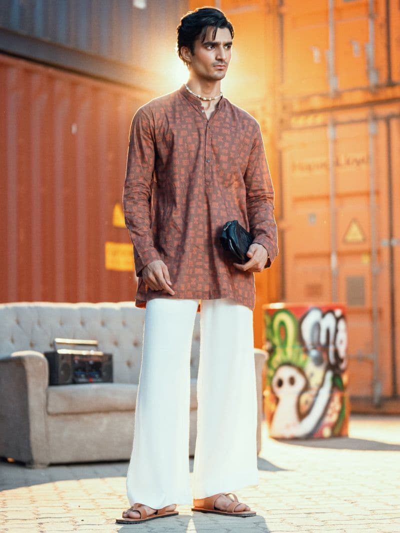Brown Cotton Plain Kurta thumbnail
