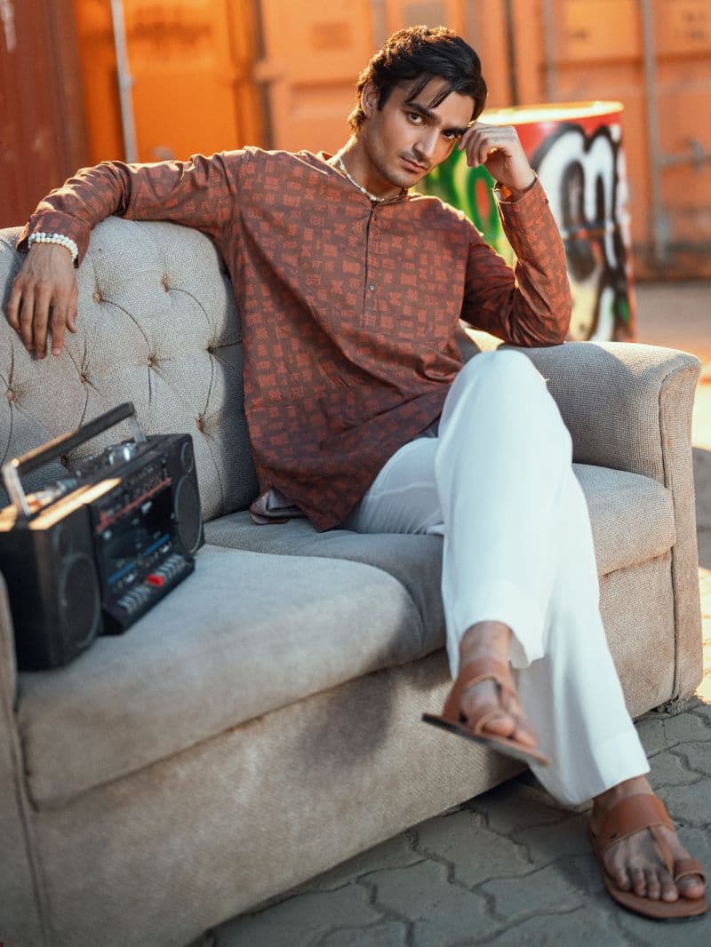 Brown Cotton Plain Kurta thumbnail