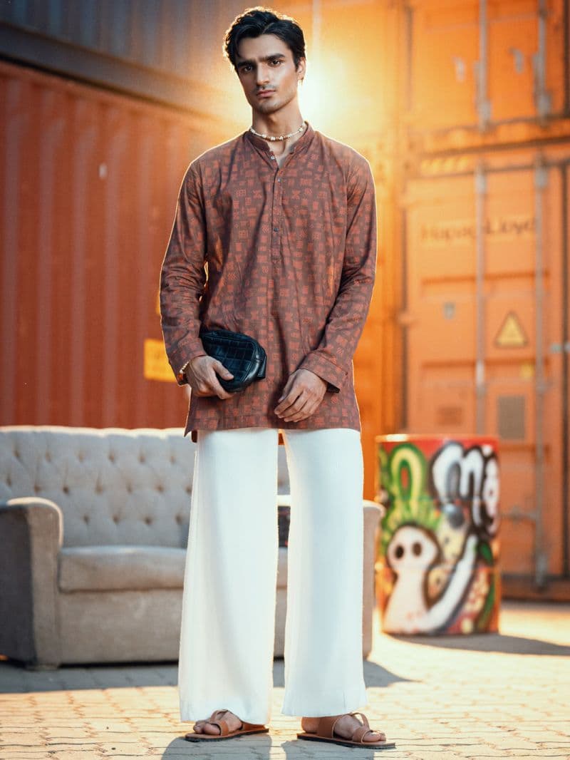 Brown Cotton Plain Kurta thumbnail