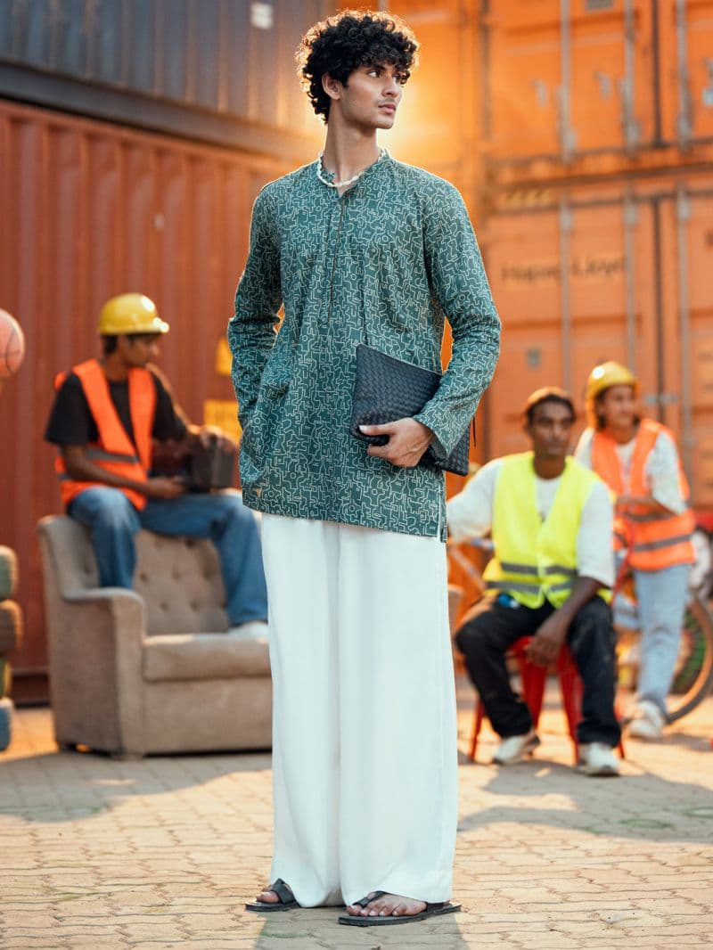 Green Cotton Plain Kurta thumbnail