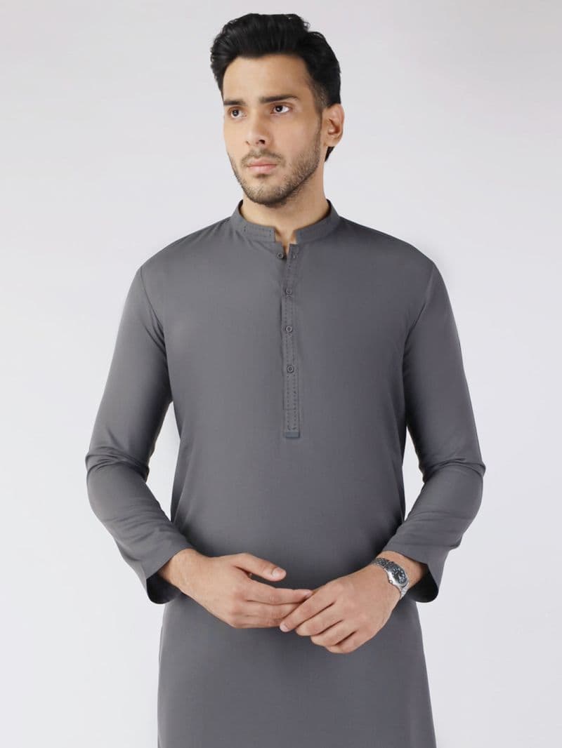 Grey Blended Kurta thumbnail
