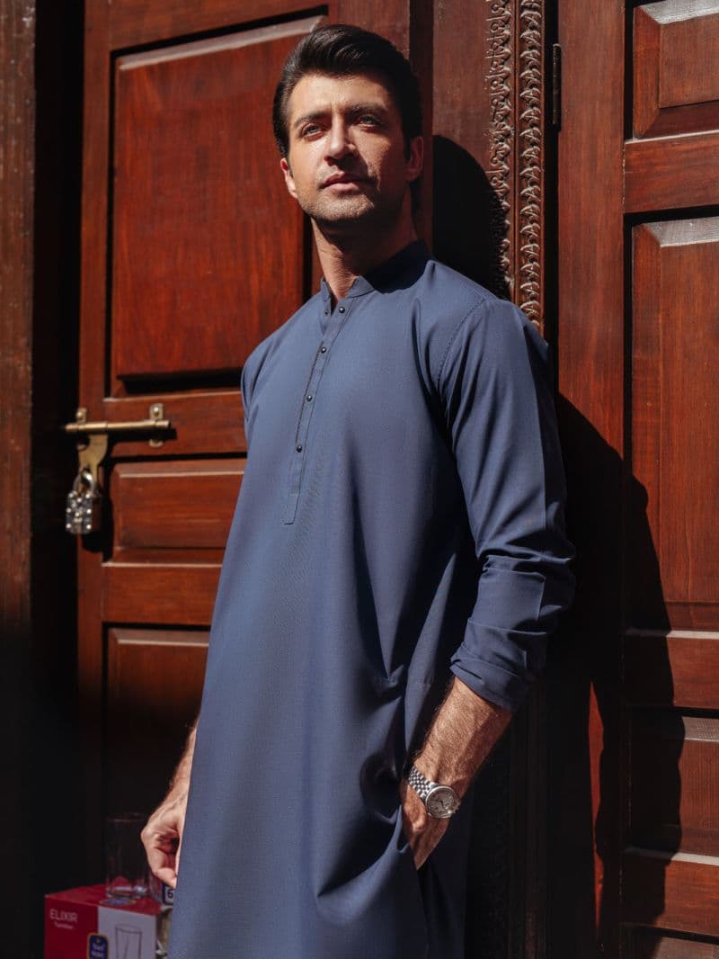 Navy Blue Blended Kurta thumbnail