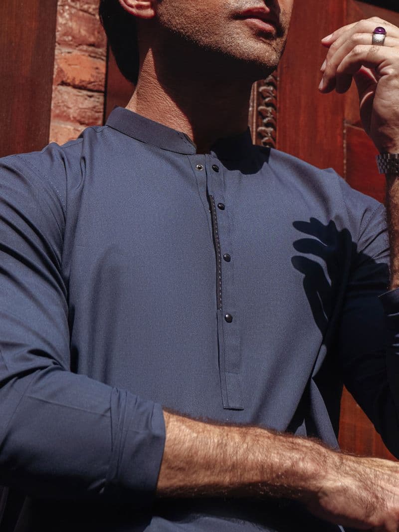Navy Blue Blended Kurta thumbnail