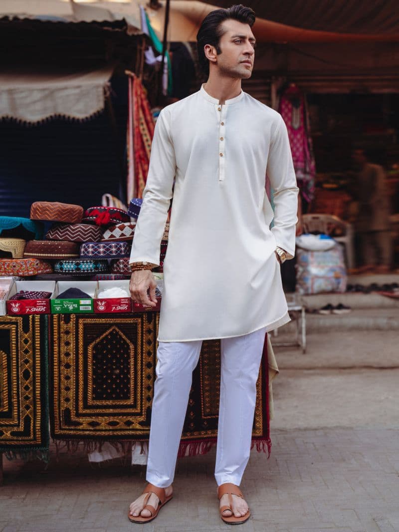 Off White Blended Kurta thumbnail