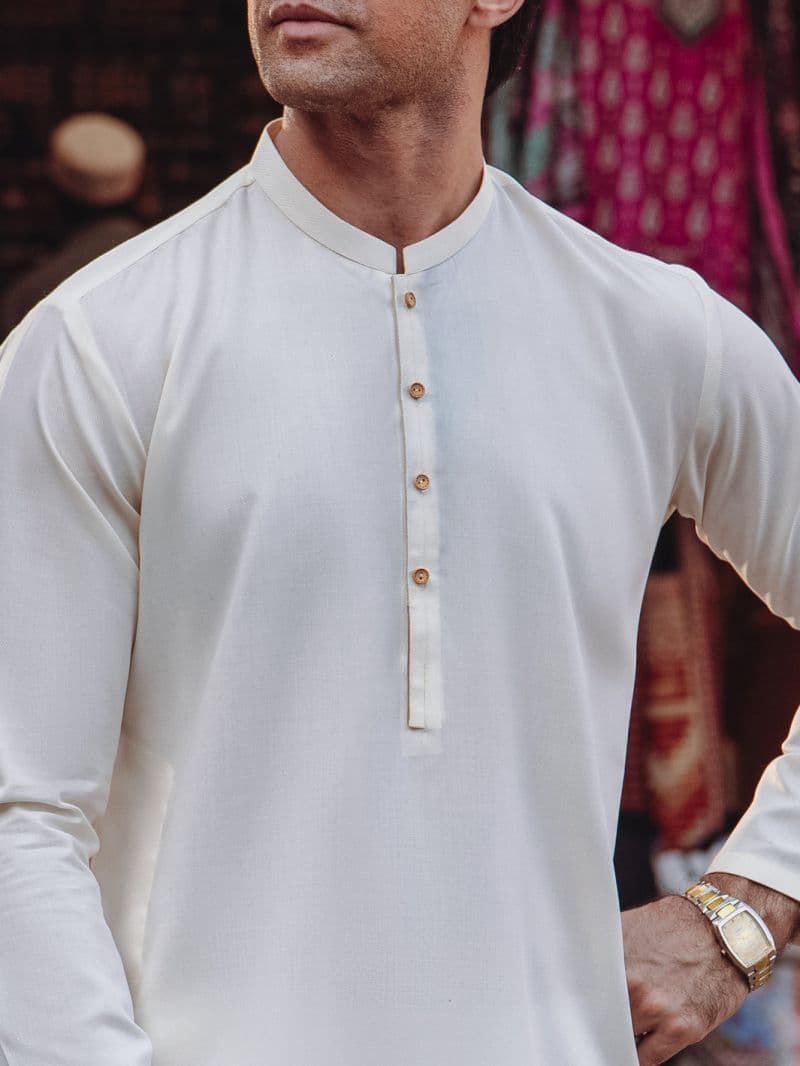 Off White Blended Kurta thumbnail