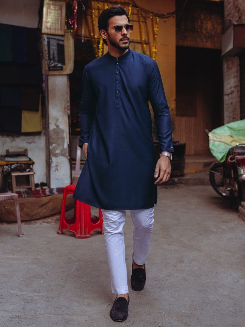 Midnight Blue Blended Kurta thumbnail