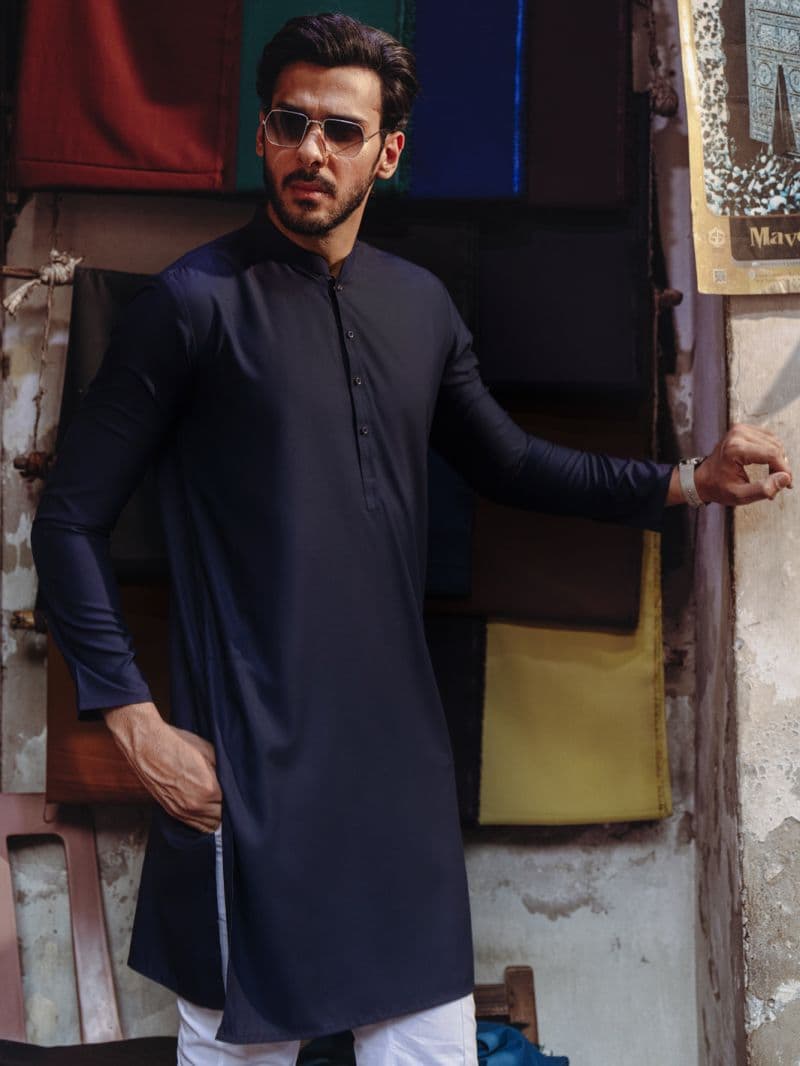 Midnight Blue Blended Kurta thumbnail