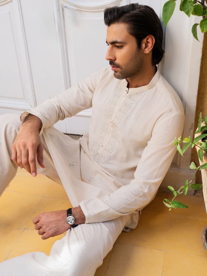 Cream Blended Formal Kurta thumbnail