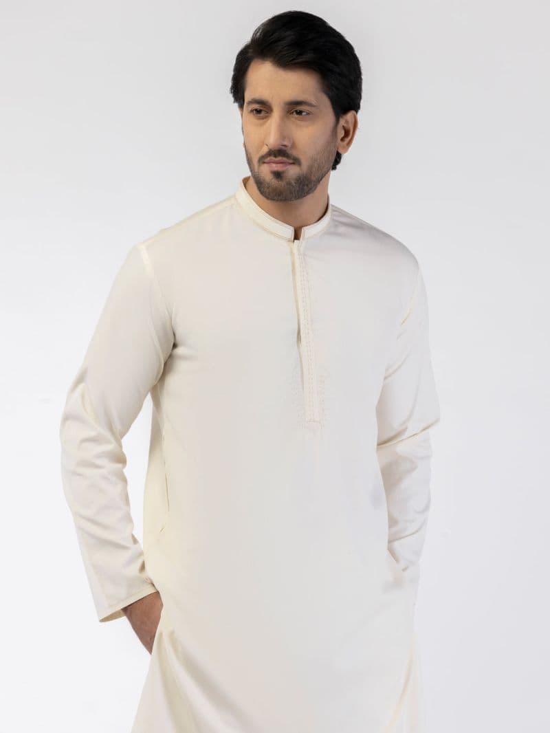 Off White Blended Kurta thumbnail