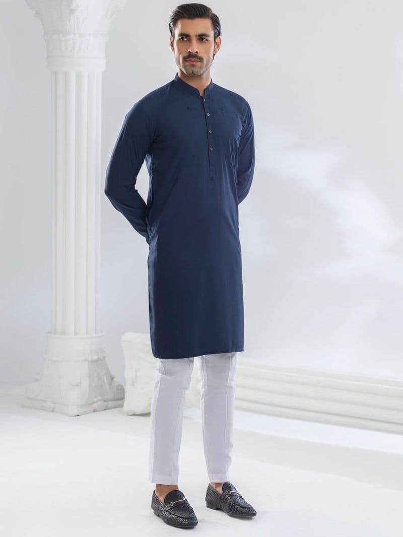 Navy Blue Blended Kurta thumbnail