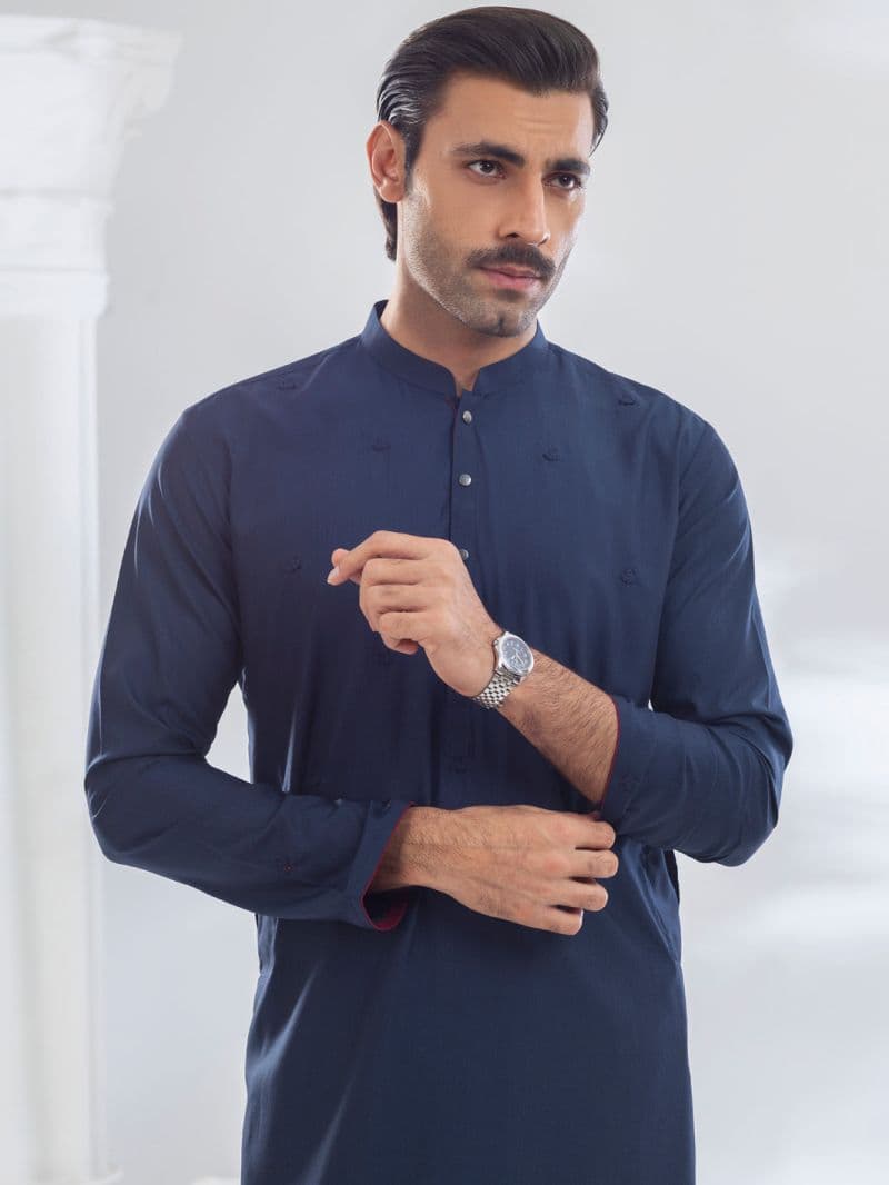 Navy Blue Blended Kurta thumbnail