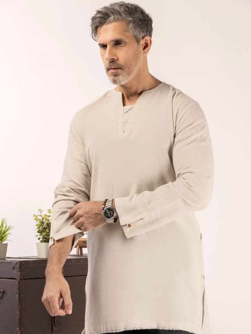 Off White Blended Kurta thumbnail