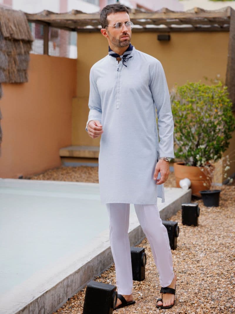 Sky Blue Blended Kurta thumbnail