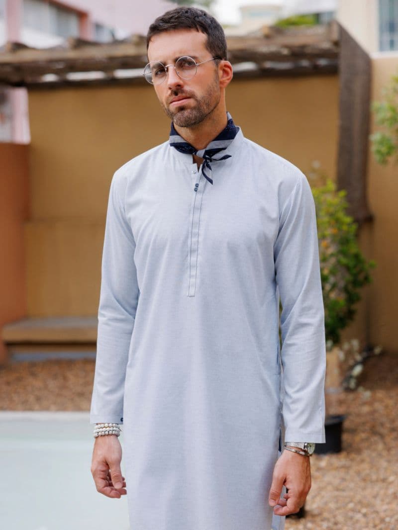 Sky Blue Blended Kurta thumbnail