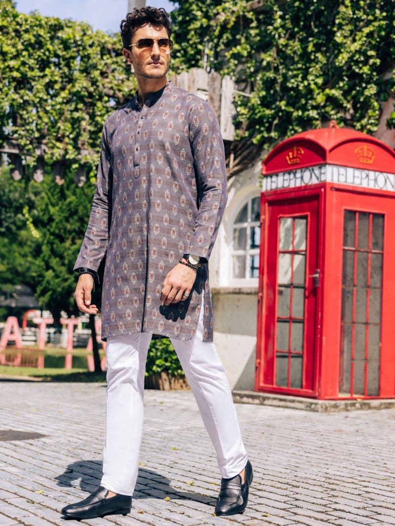 Grey Cotton Kurta thumbnail