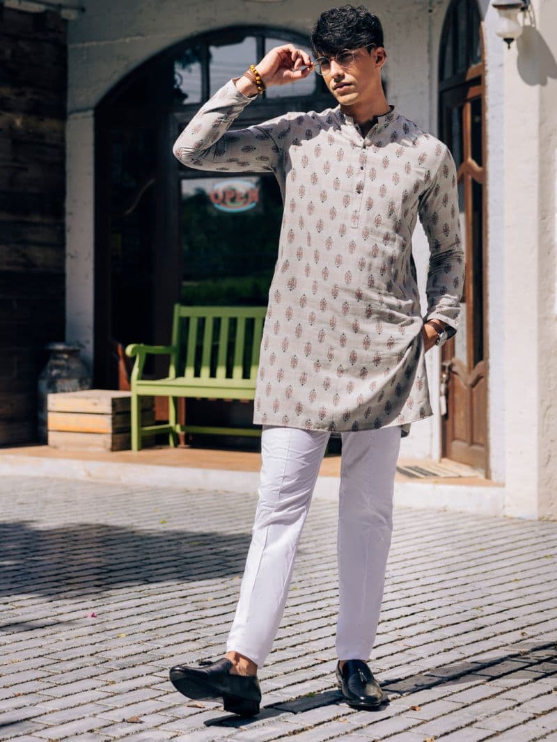 Light Grey Cotton Kurta thumbnail
