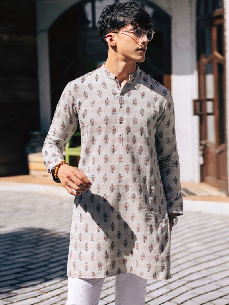 Light Grey Cotton Kurta thumbnail