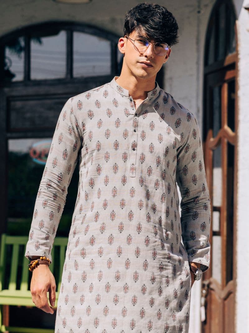 Light Grey Cotton Kurta thumbnail