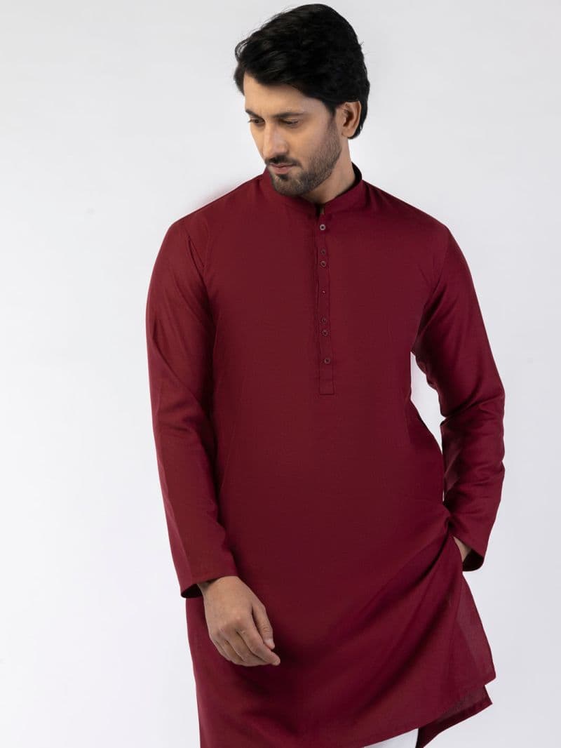 Maroon Blended Kurta thumbnail