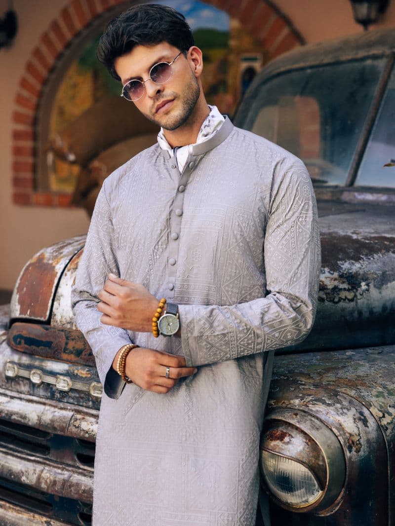 Grey Cotton Kurta thumbnail