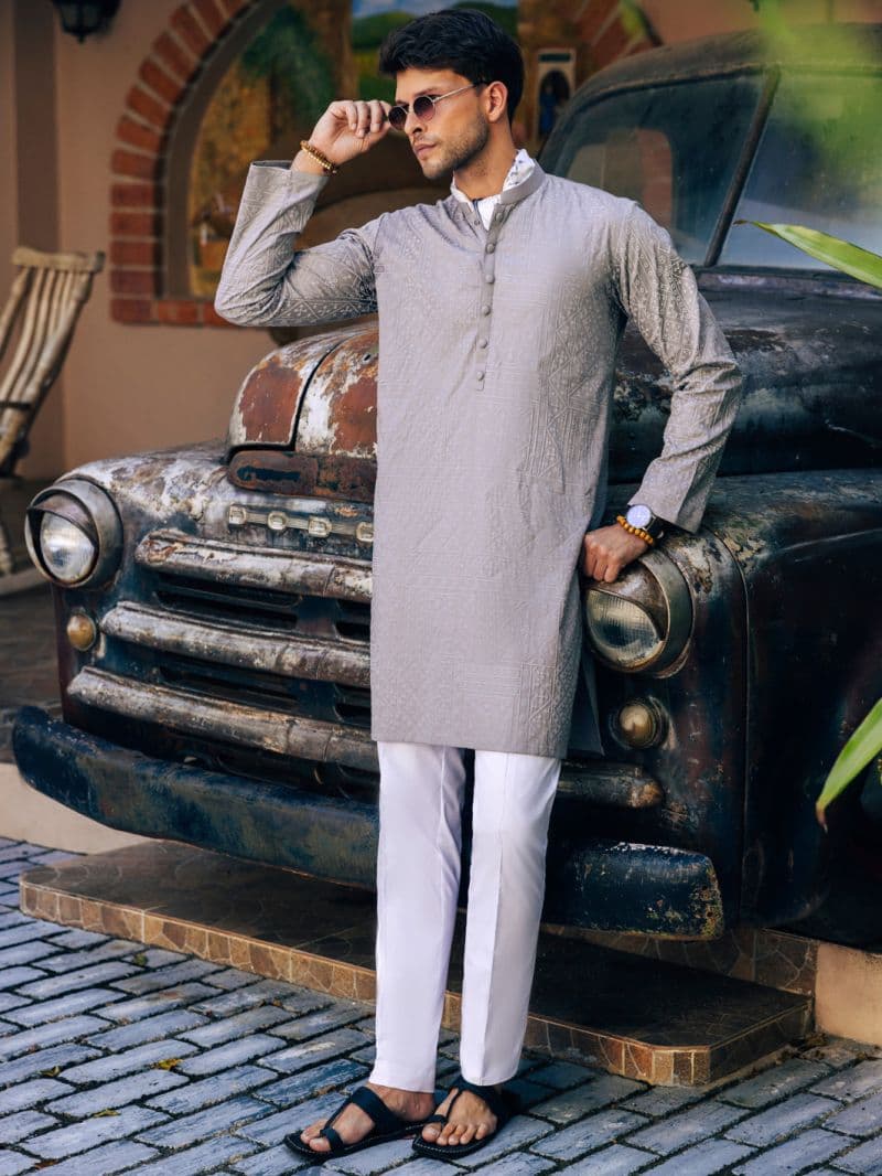 Grey Cotton Kurta thumbnail