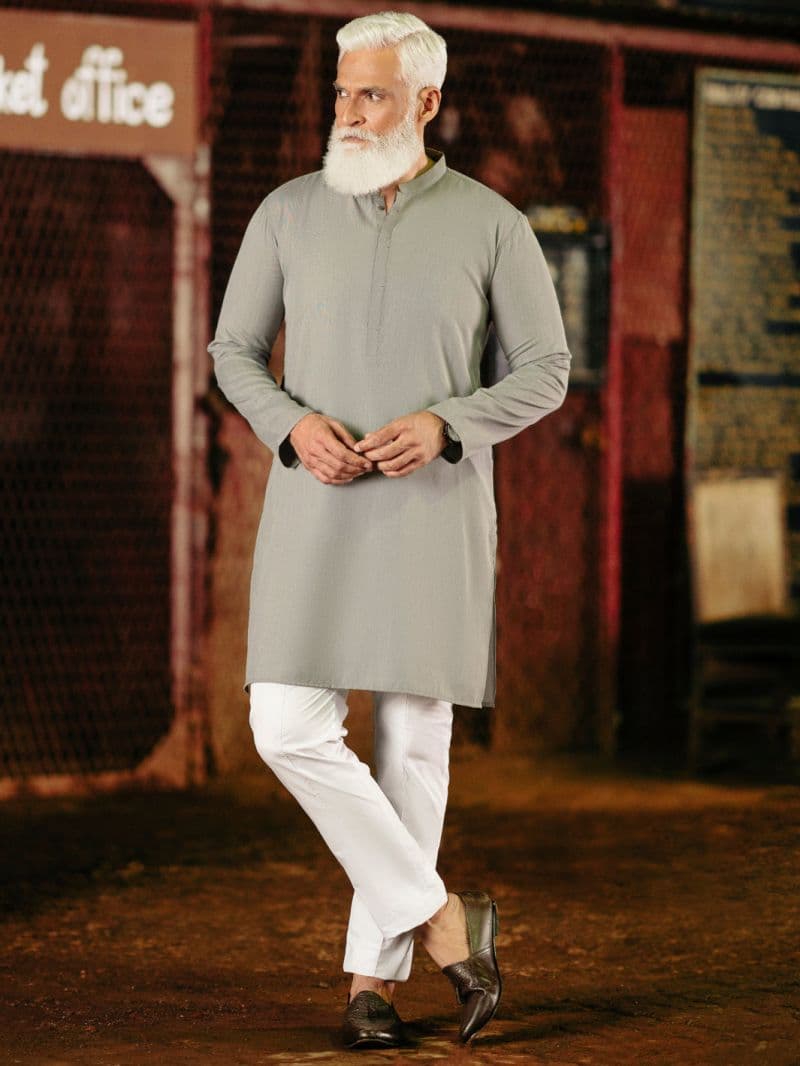 Grey Blended Kurta thumbnail