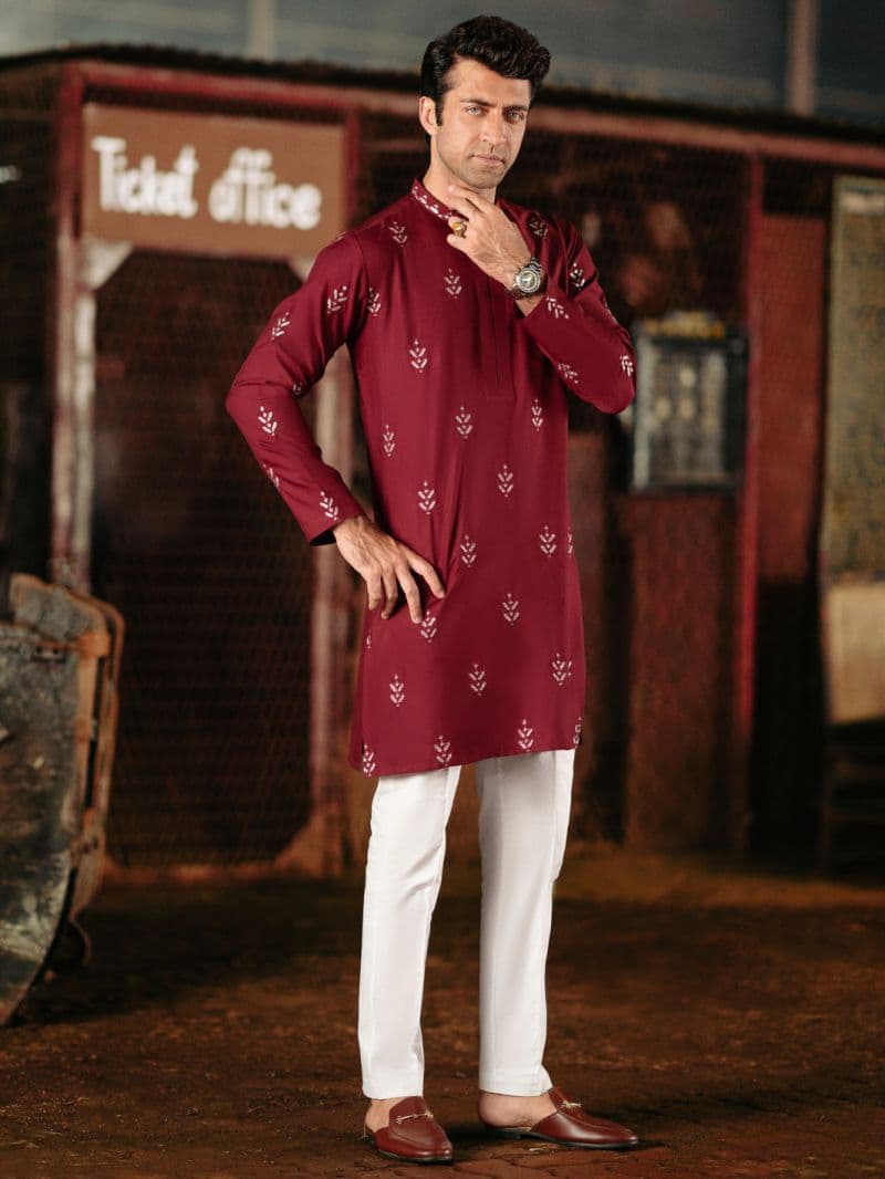 Maroon Blended Kurta