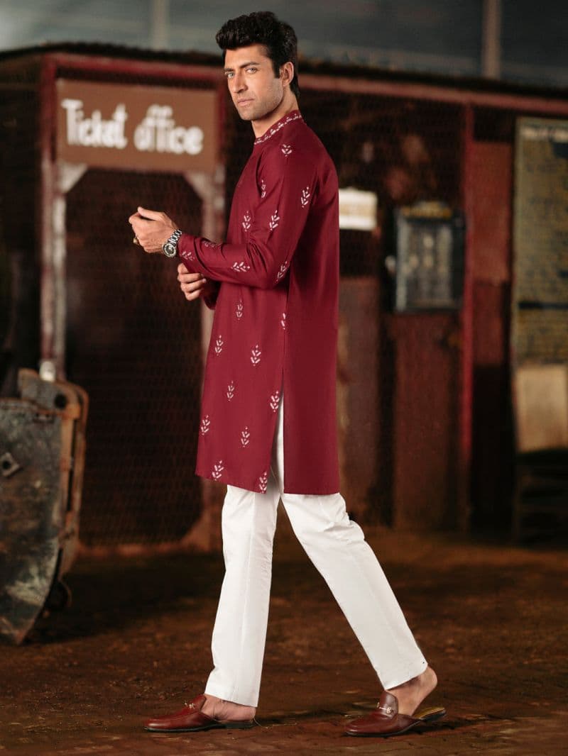 Maroon Blended Kurta