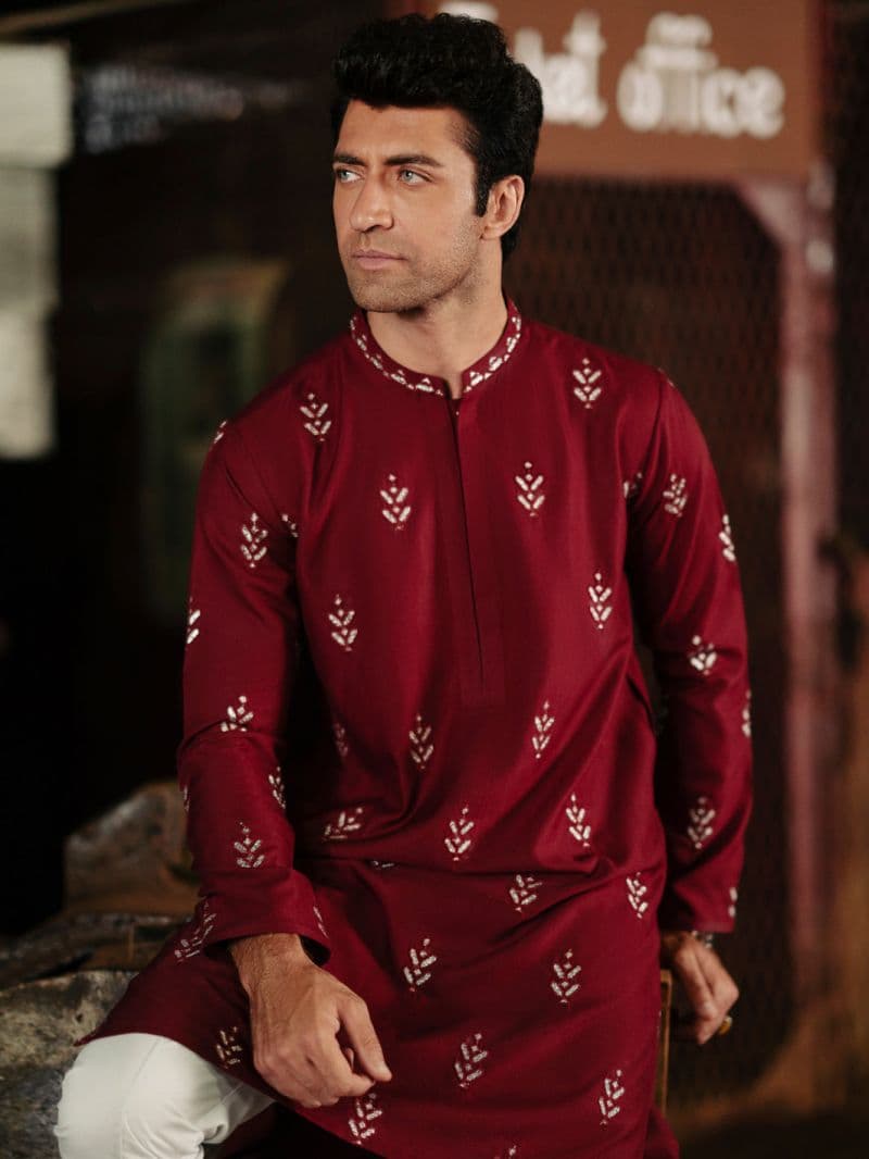 Maroon Blended Kurta