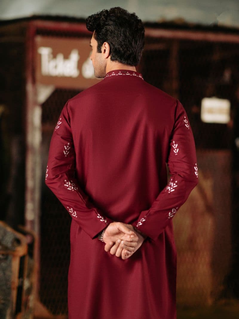 Maroon Blended Kurta