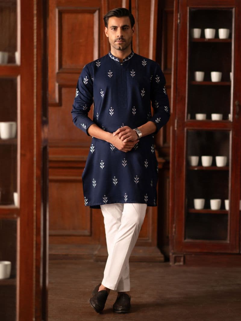 Navy Blue Blended Kurta thumbnail