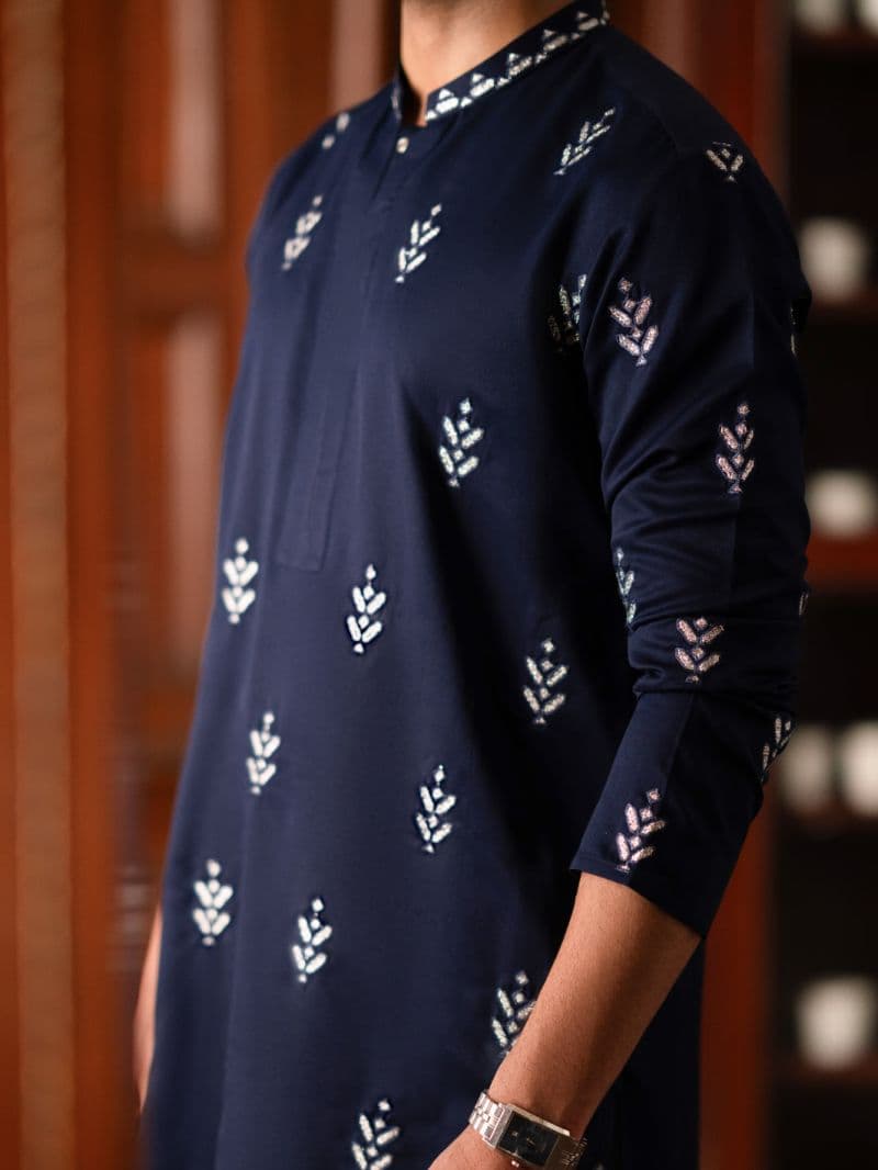 Navy Blue Blended Kurta thumbnail