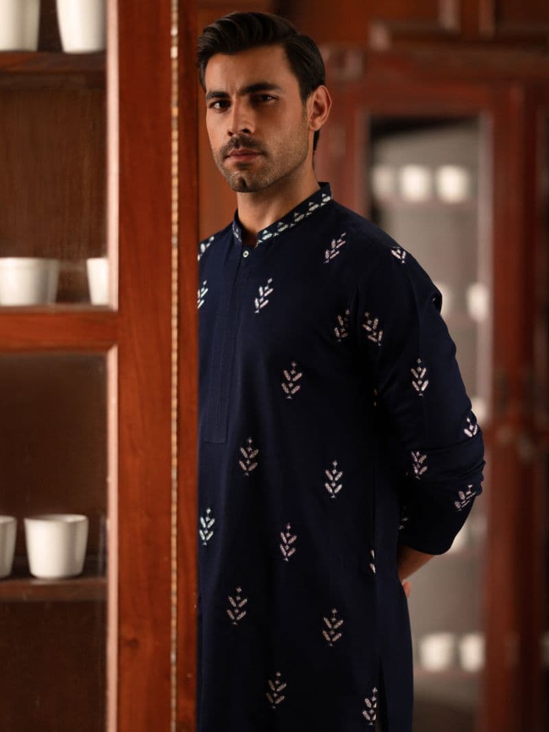 Navy Blue Blended Kurta thumbnail