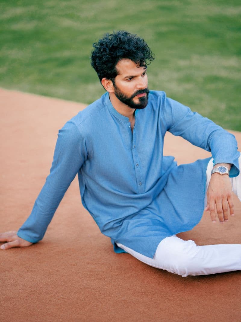 Denim Blue Blended Kurta thumbnail