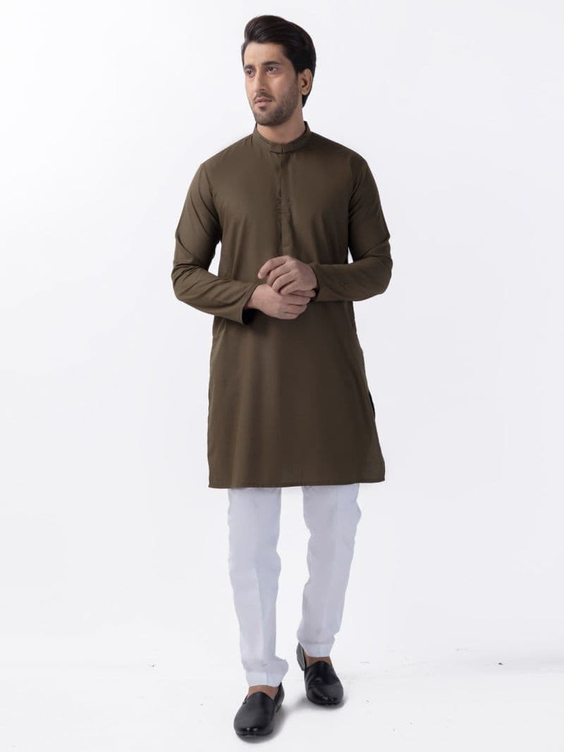 Olive Gree Blended Kurta thumbnail