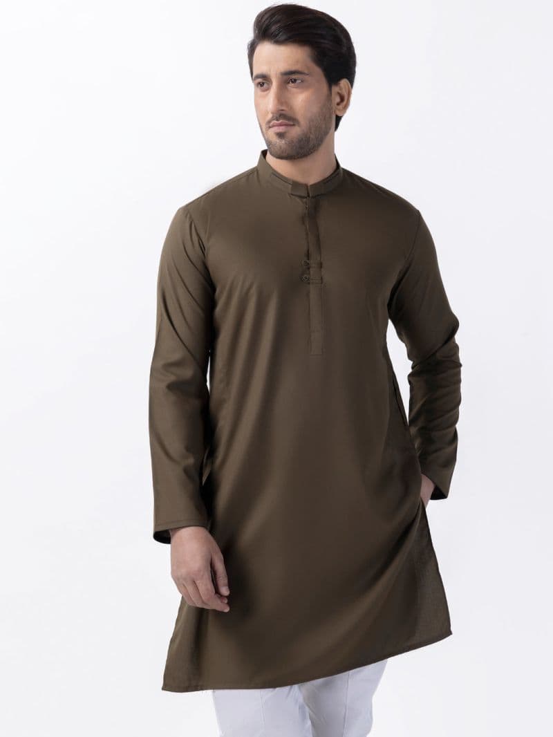 Olive Gree Blended Kurta thumbnail