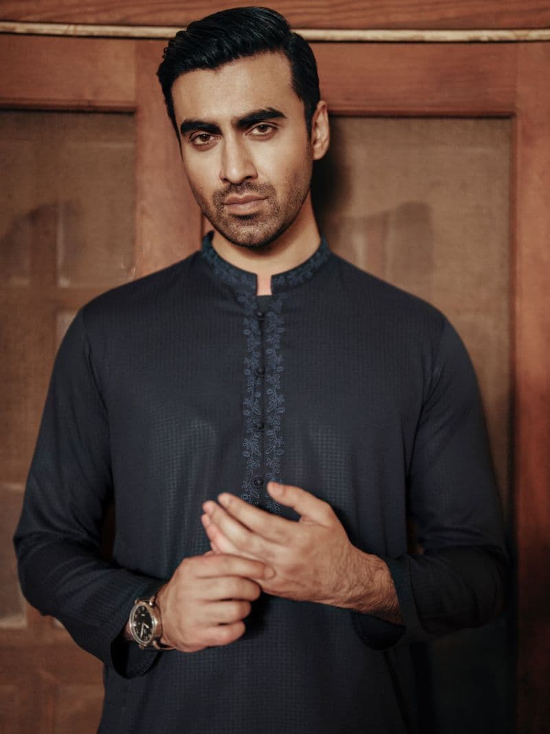 Navy Blue Blended Kurta thumbnail