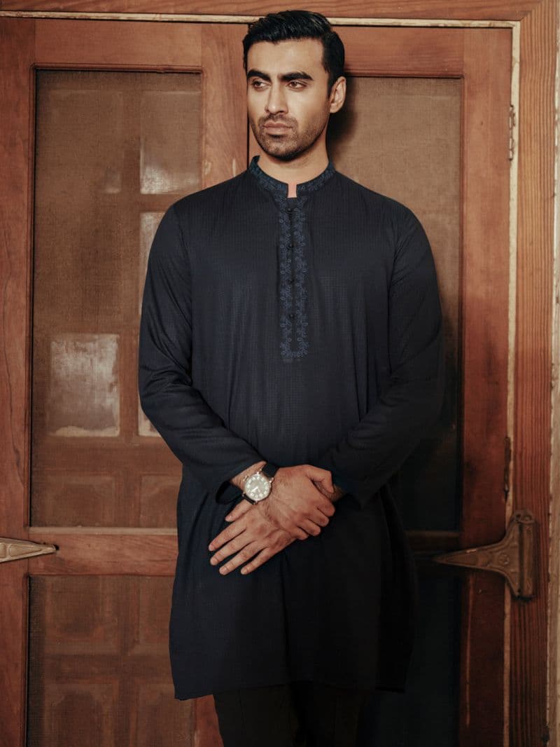 Navy Blue Blended Kurta thumbnail