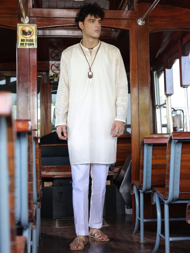 Off White Cotton Kurta thumbnail