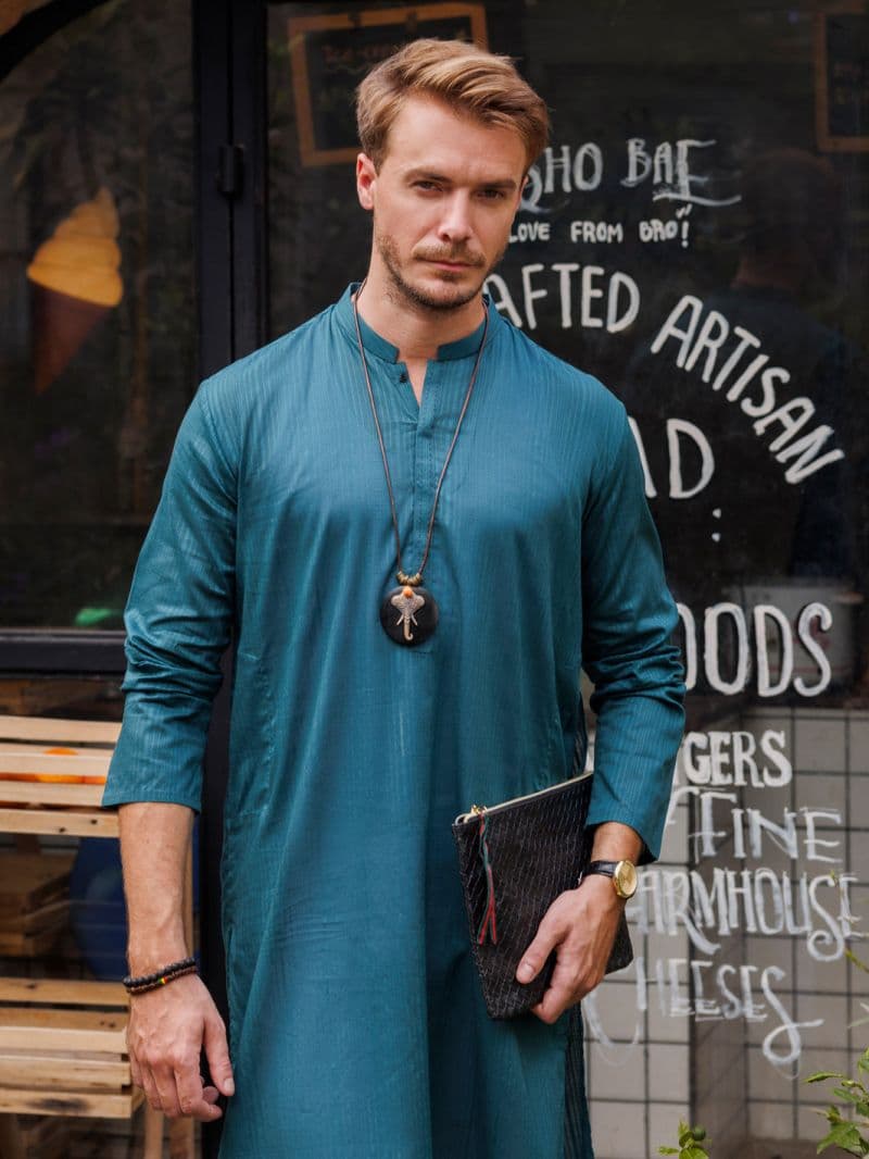 Teal Blue Cotton Kurta thumbnail