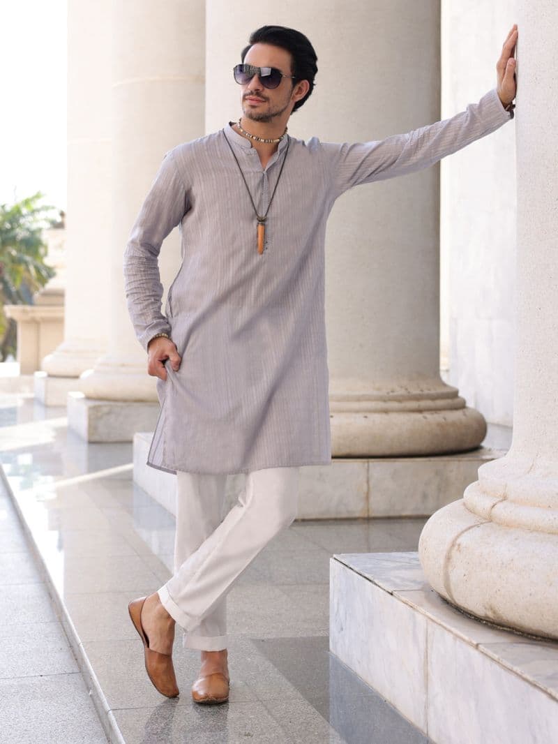Light Grey Cotton Kurta thumbnail