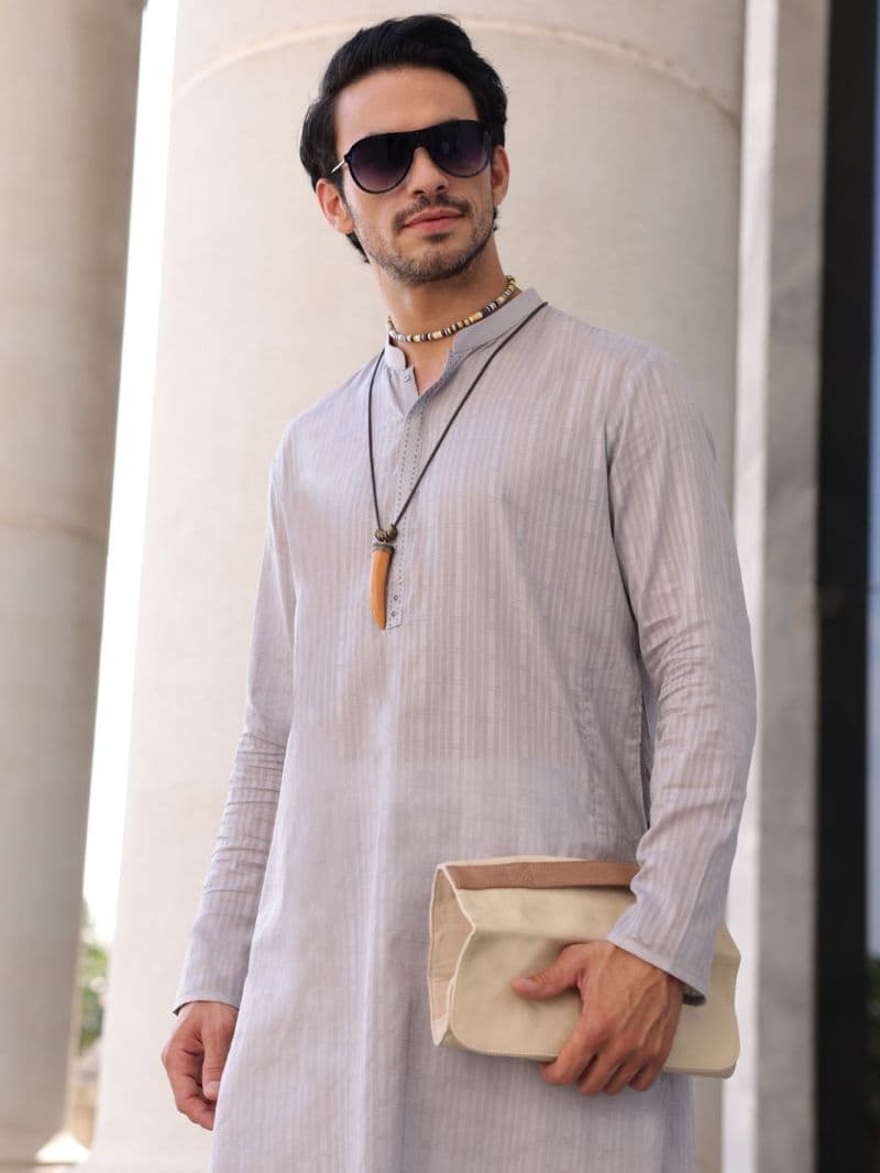 Light Grey Cotton Kurta thumbnail