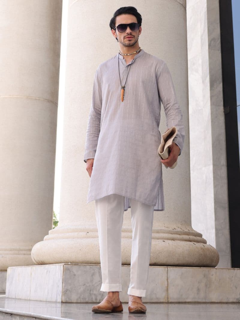 Light Grey Cotton Kurta thumbnail