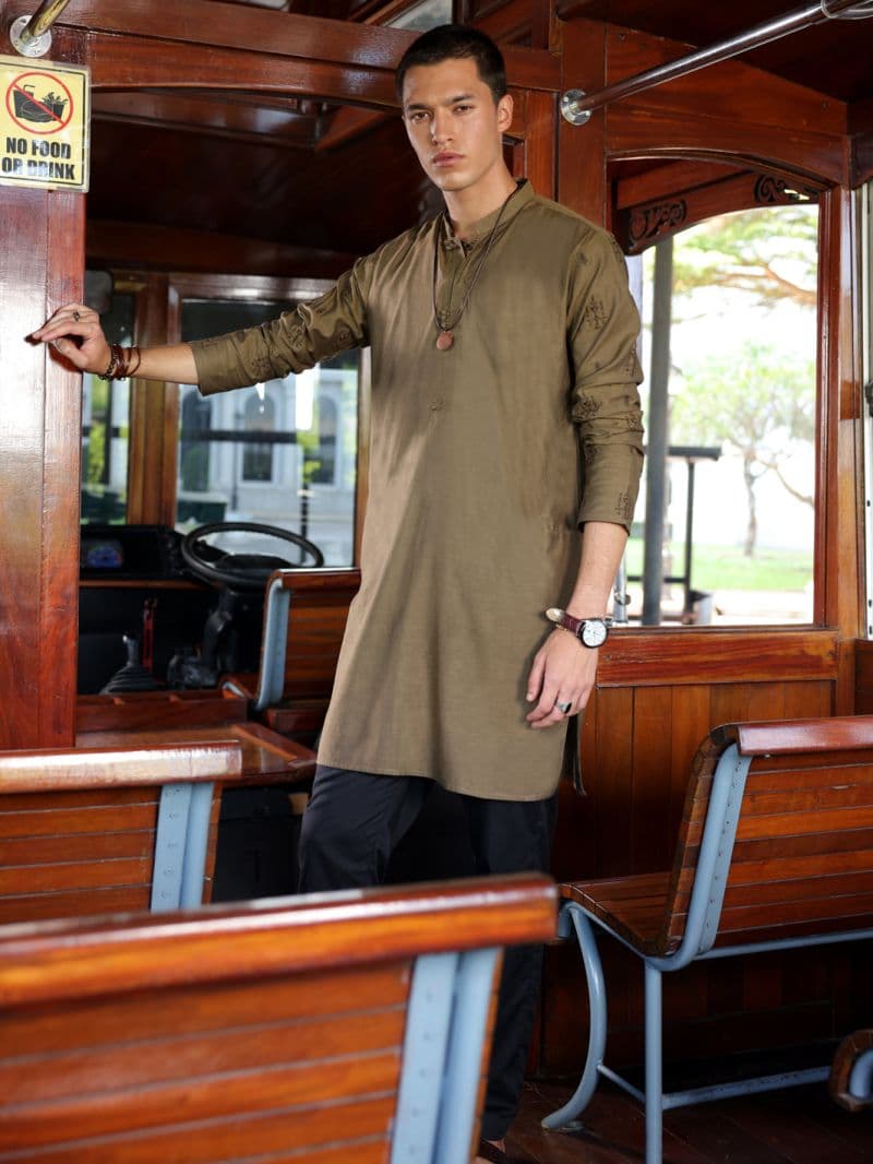 Mehndi Green Cotton Kurta thumbnail