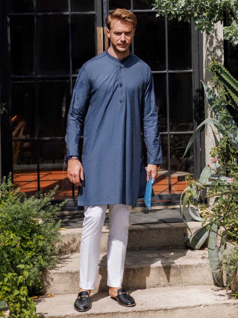 Bluish Grey Cotton Kurta thumbnail