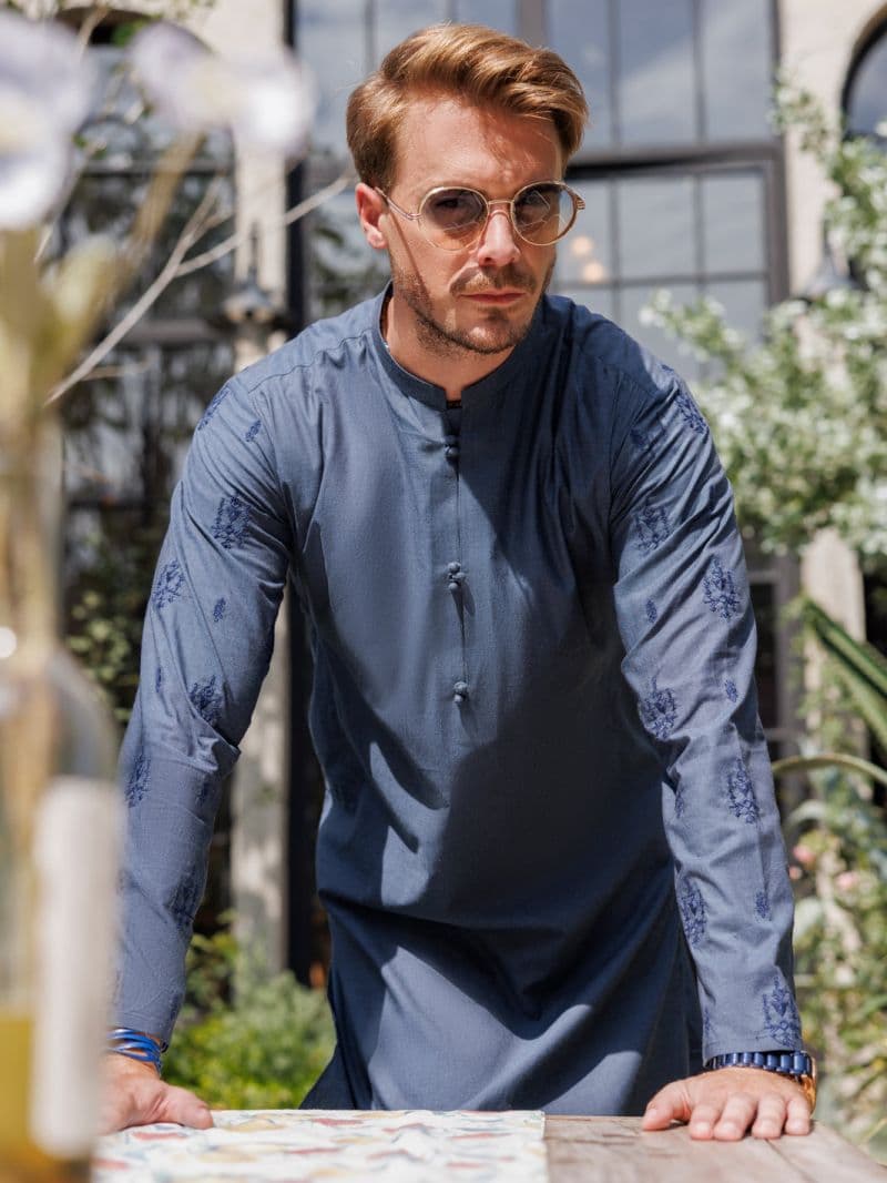 Bluish Grey Cotton Kurta thumbnail